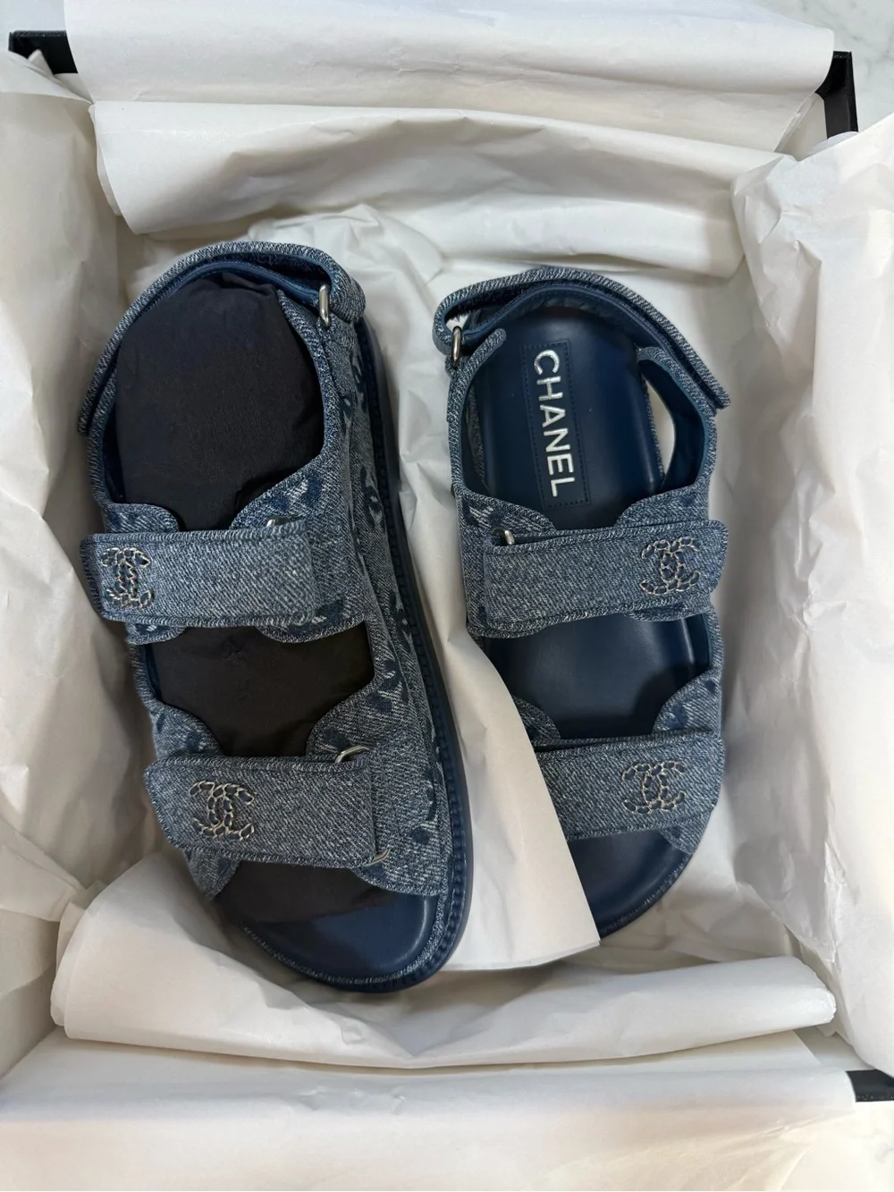 Chanel Denim Granddad sandal 35.5C fits 36
